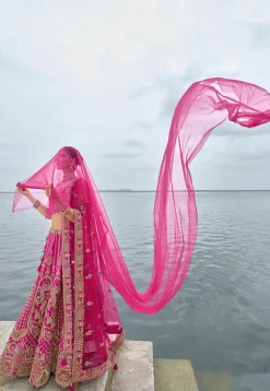 Embroidered Art Silk Lehenga in Magenta