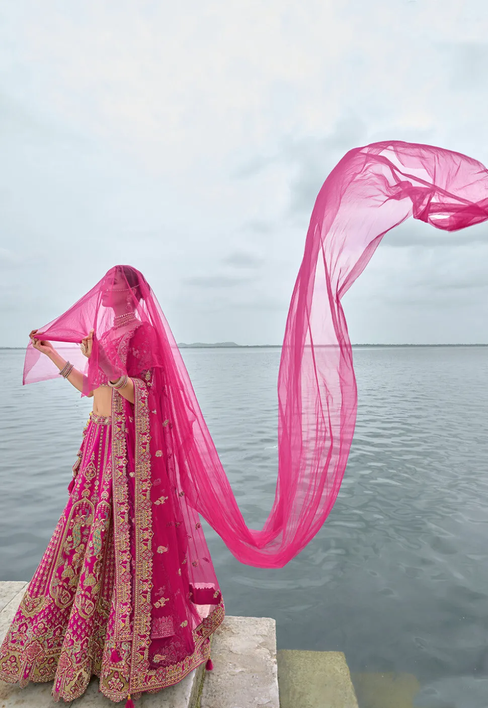 Embroidered Art Silk Lehenga in Magenta