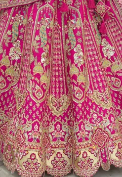 Embroidered Art Silk Lehenga in Magenta