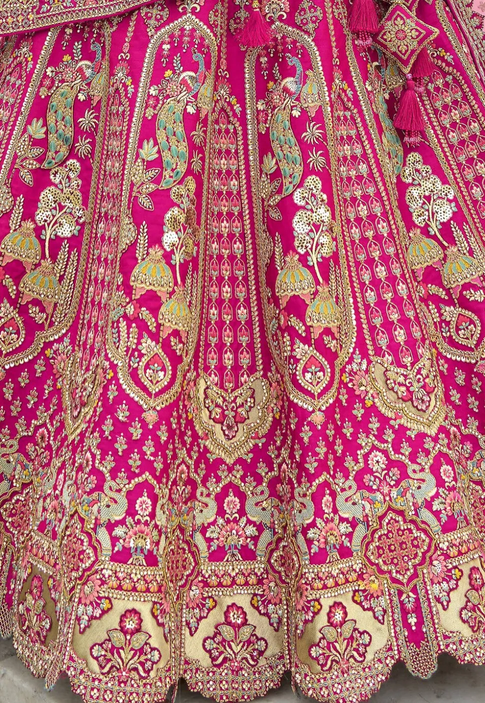 Embroidered Art Silk Lehenga in Magenta