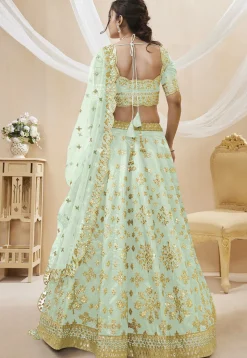 Embroidered Art Silk Lehenga in Light Green