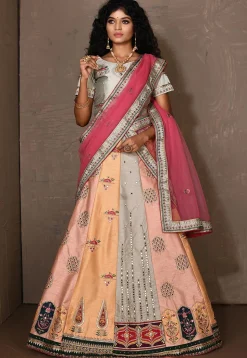 Embroidered Art Silk Lehenga in Multicolor