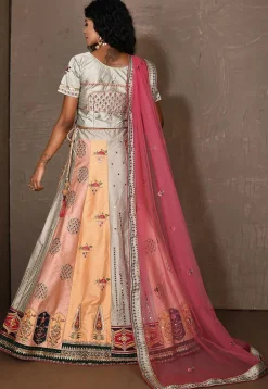 Embroidered Art Silk Lehenga in Multicolor