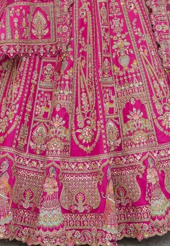 Embroidered Art Silk Lehenga in Fuchsia