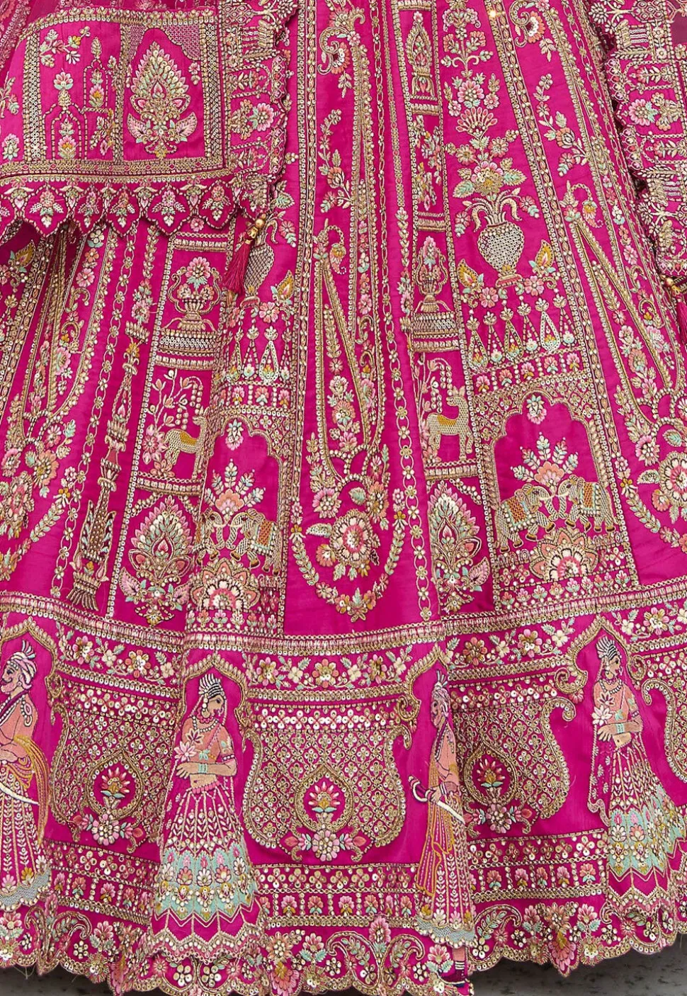 Embroidered Art Silk Lehenga in Fuchsia