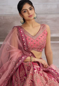 Embroidered Art Silk Lehenga in Pink