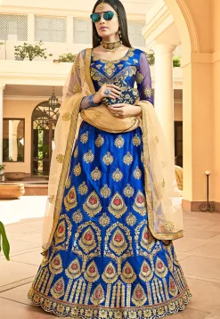 Embroidered Art Silk Lehenga in Blue