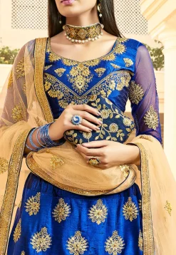 Embroidered Art Silk Lehenga in Blue