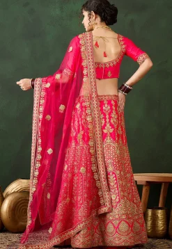 Embroidered Art Silk Lehenga in Pink