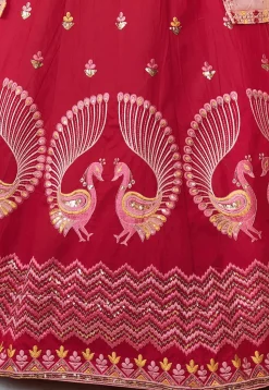 Embroidered Art Silk Lehenga in Peach and Pink