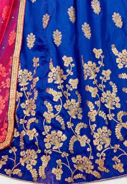 Embroidered Art Silk Lehenga in Royal Blue