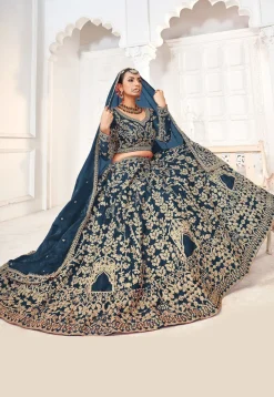 Embroidered Art Silk Lehenga in Teal Blue