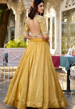 Embroidered Art Silk Lehenga in Mustard