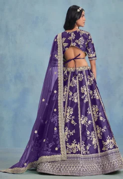 Embroidered Art Silk Lehenga in Purple
