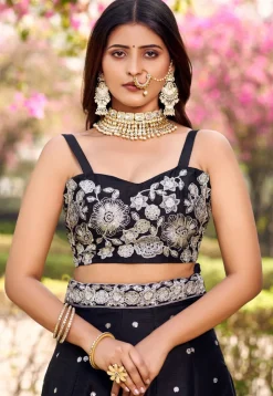 Embroidered Art Silk Lehenga in Black