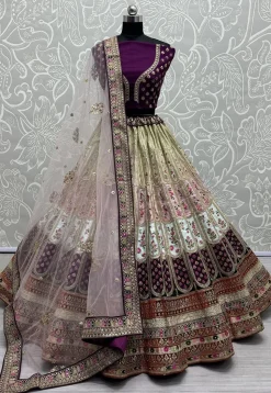 Embroidered Art Silk Lehenga in Multicolor