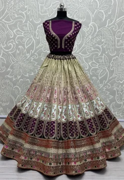 Embroidered Art Silk Lehenga in Multicolor