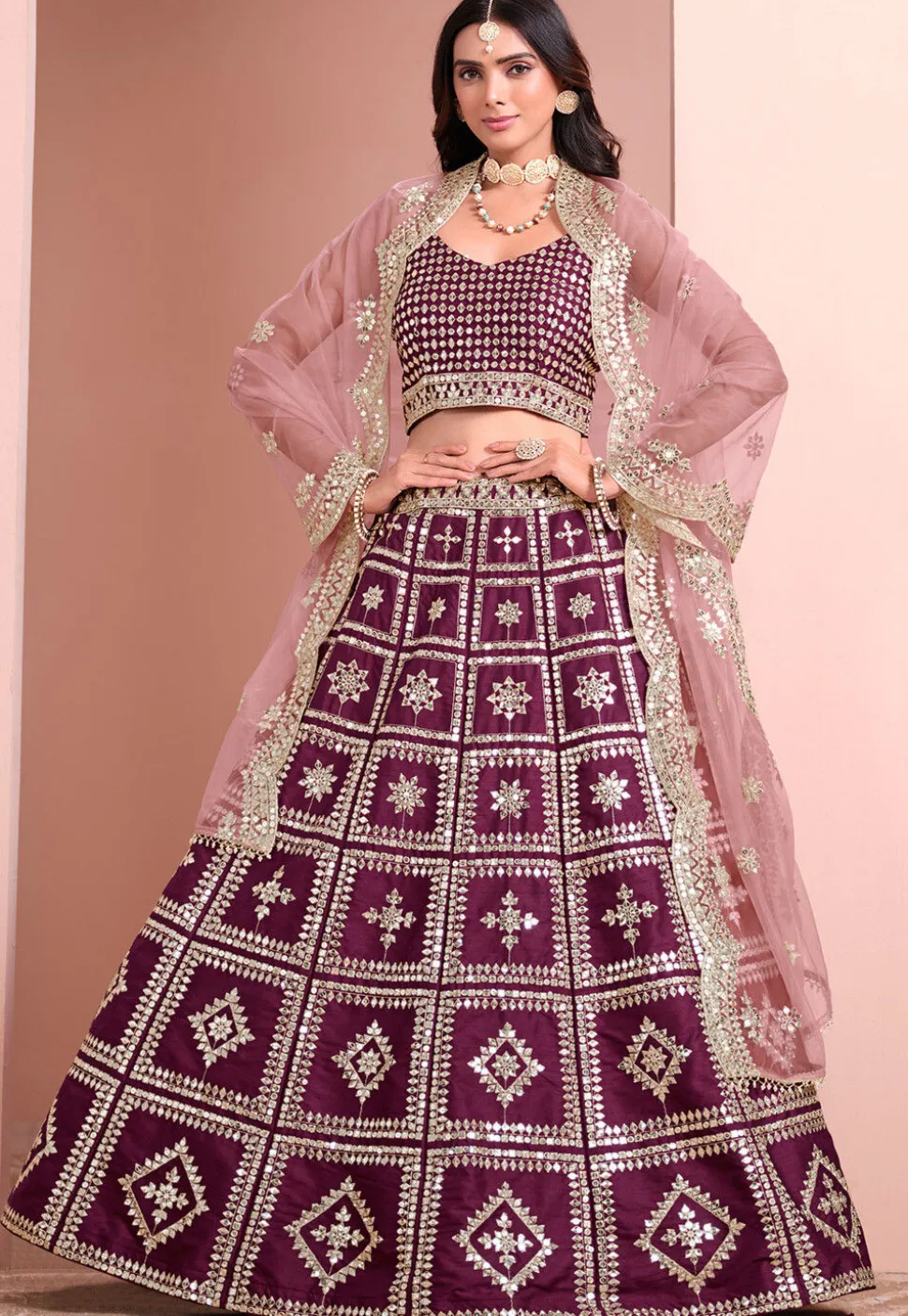 Embroidered Art Silk Lehenga in Purple