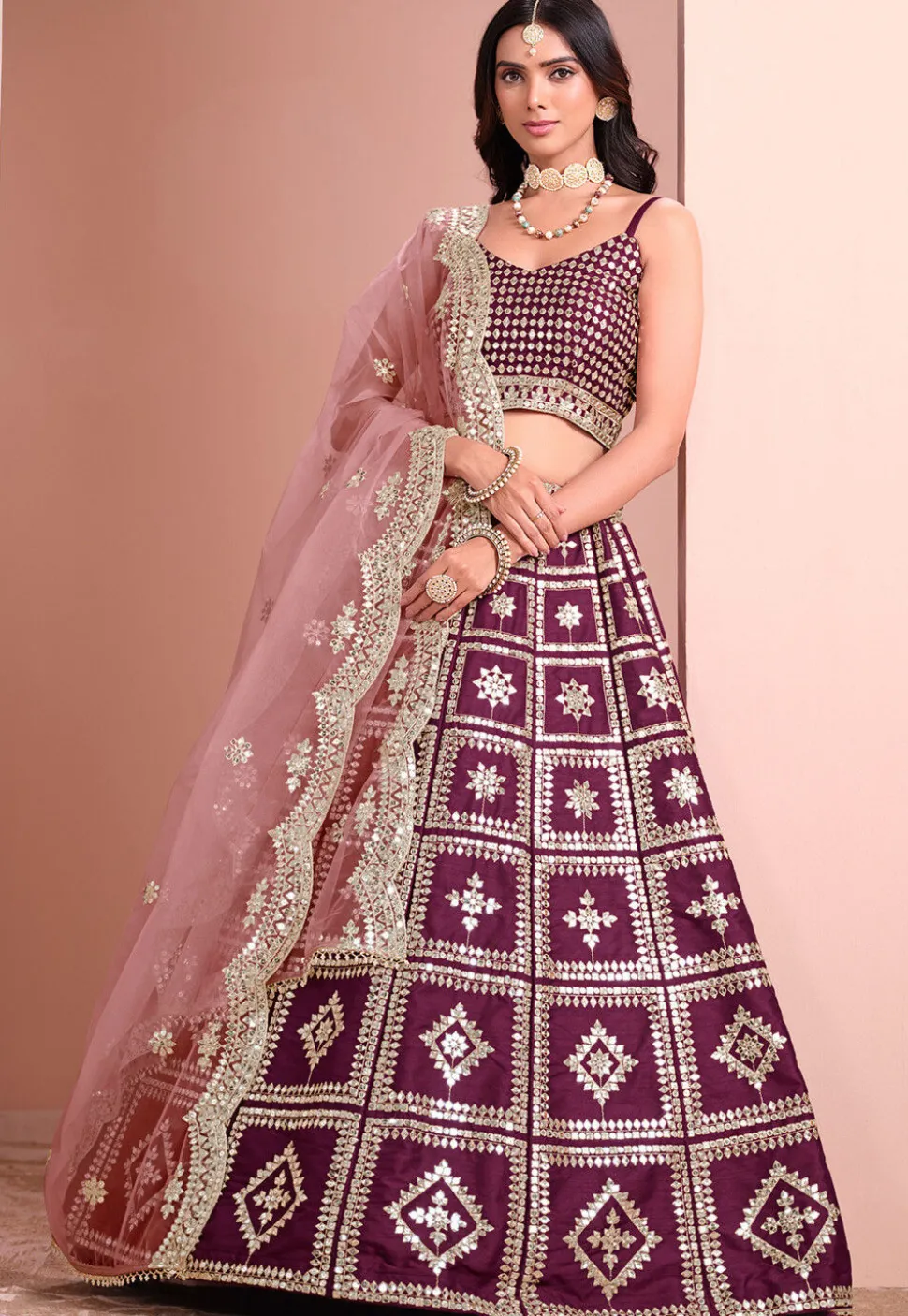 Embroidered Art Silk Lehenga in Purple
