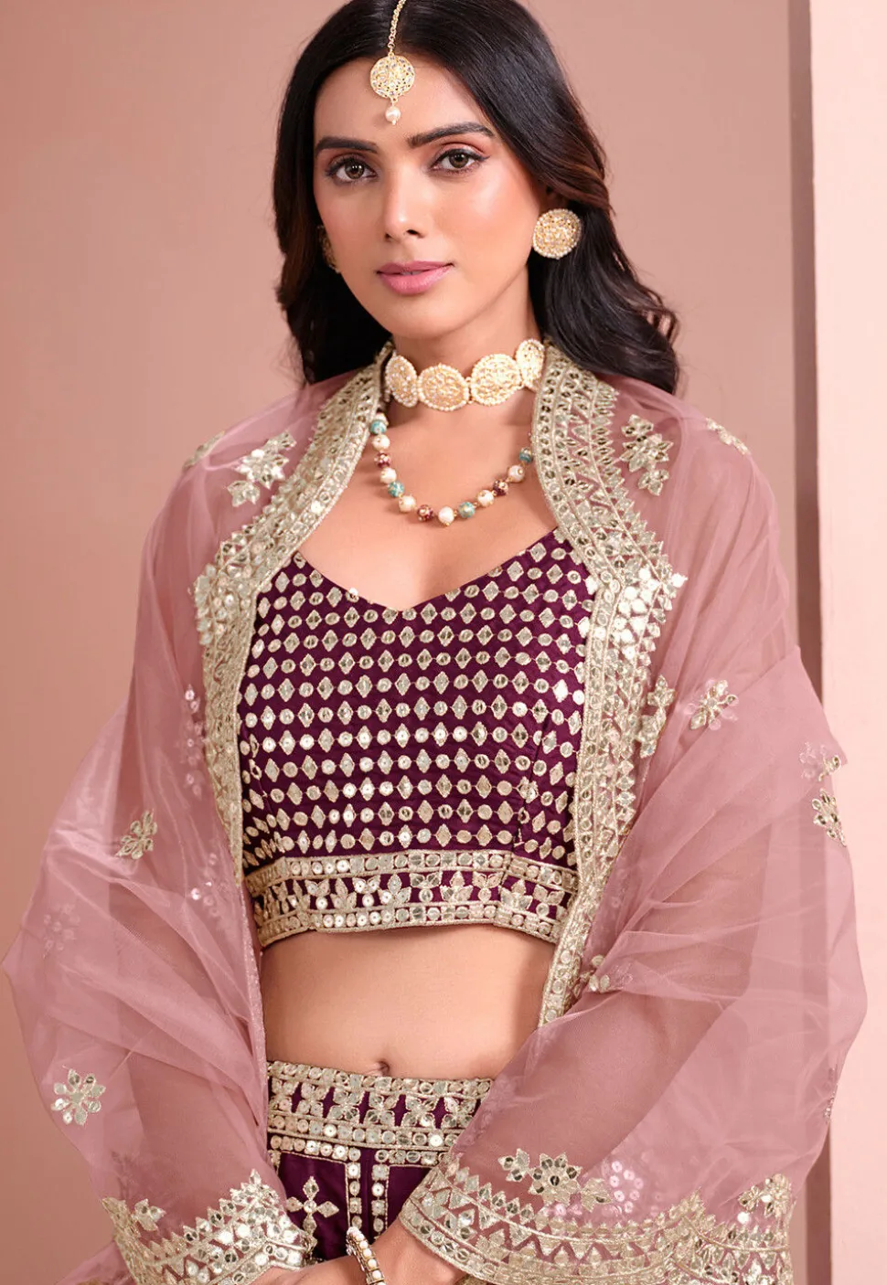 Embroidered Art Silk Lehenga in Purple
