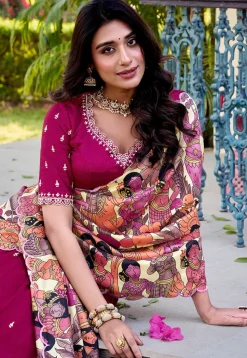 Embroidered Art Silk Lehenga in Magenta