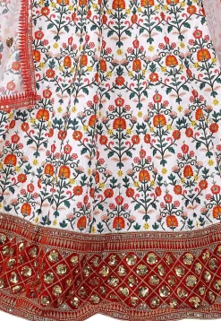 Embroidered Art Silk Lehenga in Off White