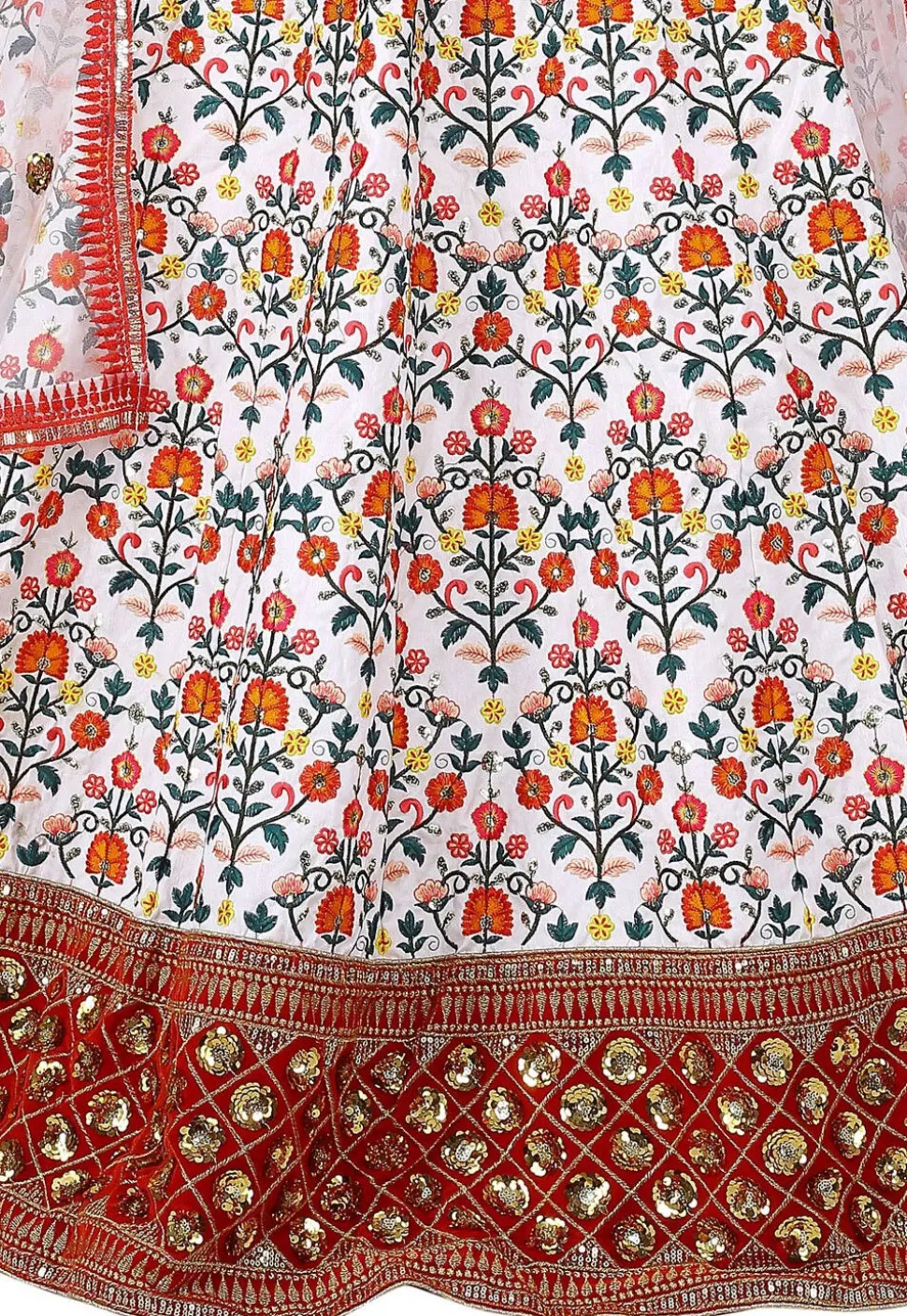 Embroidered Art Silk Lehenga in Off White