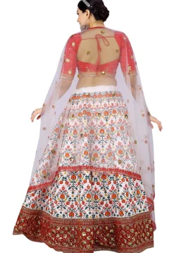 Embroidered Art Silk Lehenga in Off White