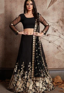 Embroidered Art Silk Lehenga in Black