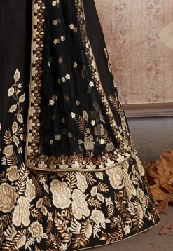 Embroidered Art Silk Lehenga in Black