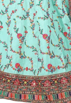 Embroidered Art Silk Lehenga in Sea Green