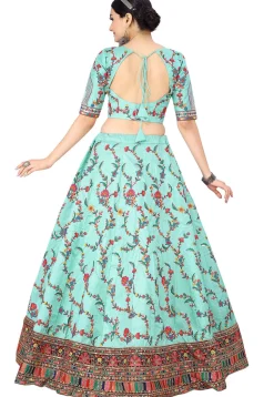 Embroidered Art Silk Lehenga in Sea Green