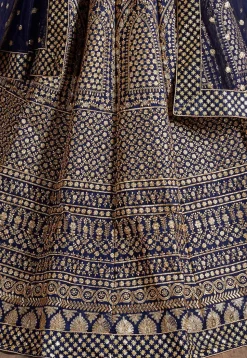 Embroidered Art Silk Lehenga in Dark Blue