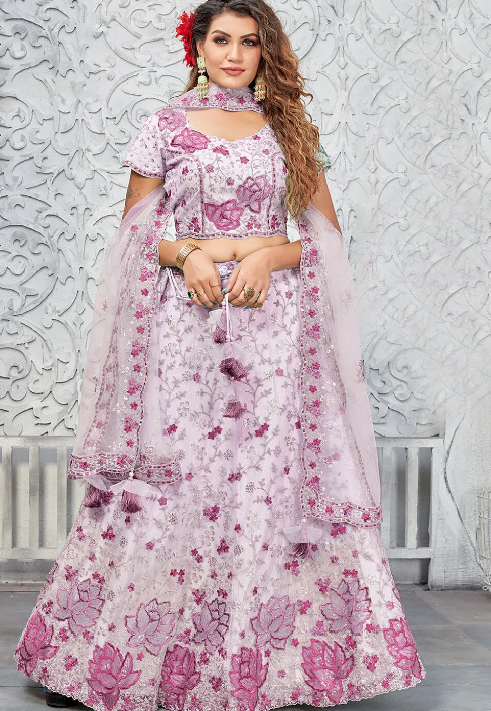 Embroidered Art Silk Lehenga in Purple