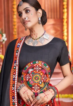 Embroidered Art Silk Lehenga in Red