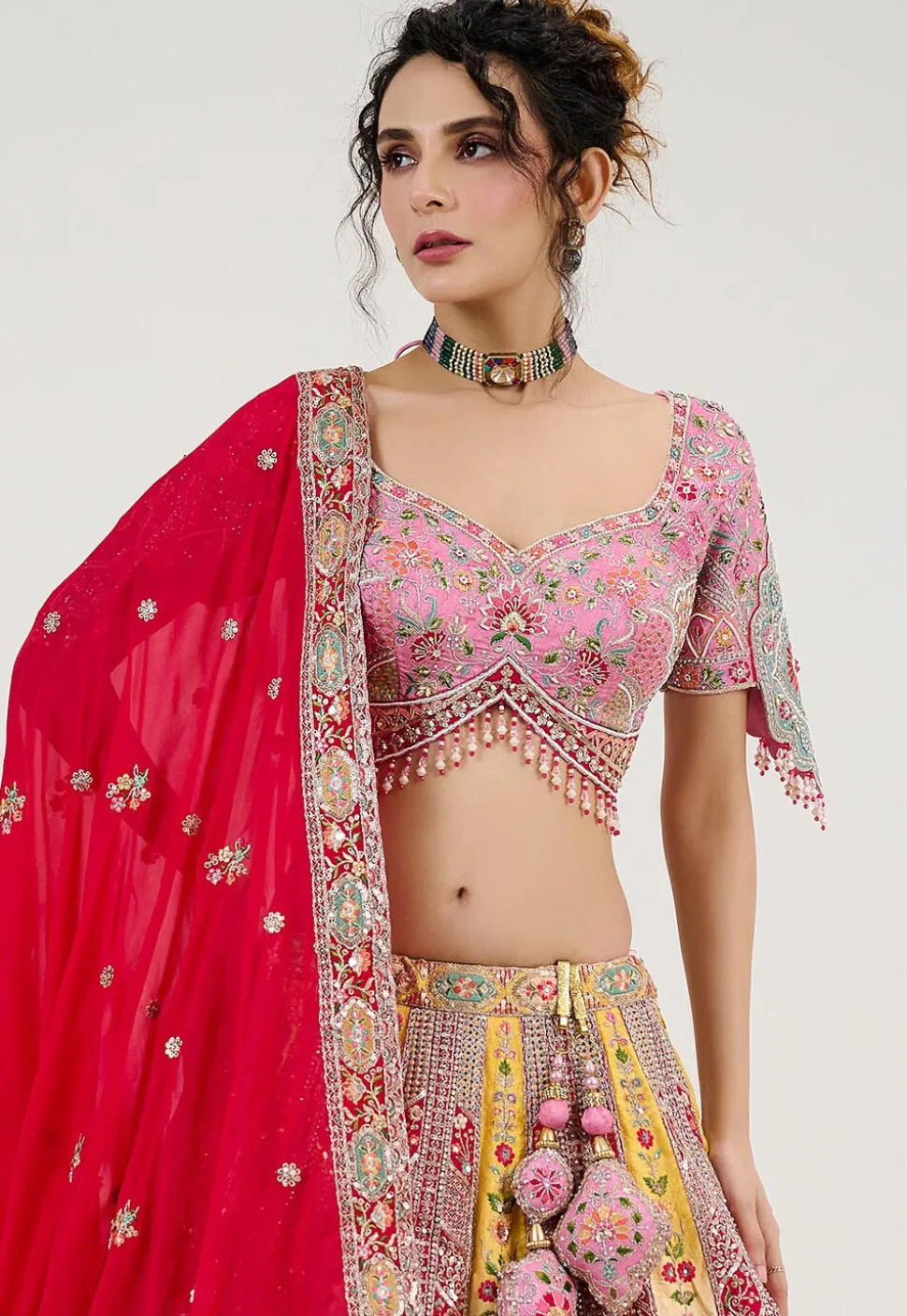 Embroidered Art Silk Lehenga in Multicolor