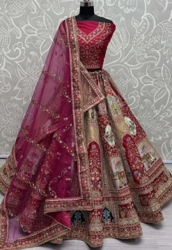 Embroidered Art Silk Lehenga in Multicolor