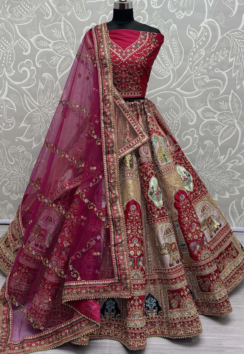 Embroidered Art Silk Lehenga in Multicolor