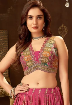 Embroidered Art Silk Lehenga in Pink