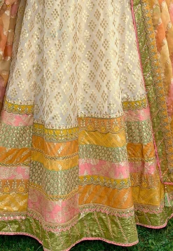 Embroidered Art Silk Lehenga in Off White and Multicolor