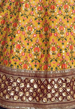 Embroidered Art Silk Lehenga in Mustard