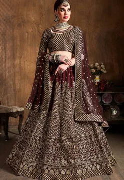 Embroidered Art Silk Lehenga in Maroon