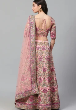 Embroidered Art Silk Lehenga in Pink