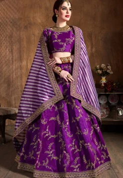 Embroidered Art Silk Lehenga in Purple