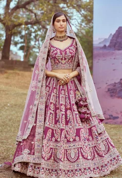 Embroidered Art Silk Lehenga in Purple