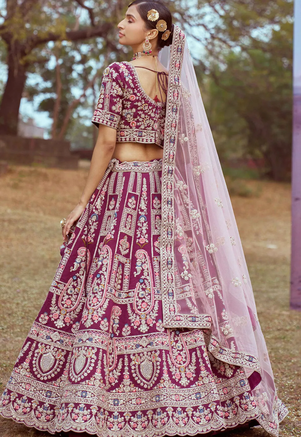 Embroidered Art Silk Lehenga in Purple