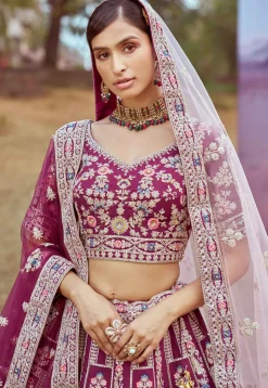 Embroidered Art Silk Lehenga in Purple