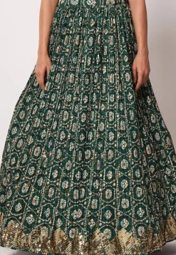 Embroidered Art Silk Lehenga in Green