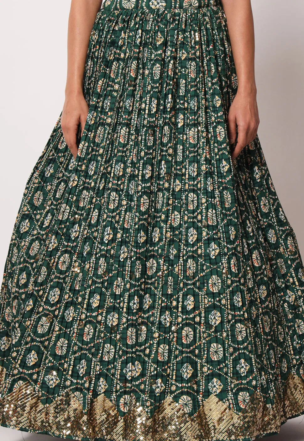 Embroidered Art Silk Lehenga in Green