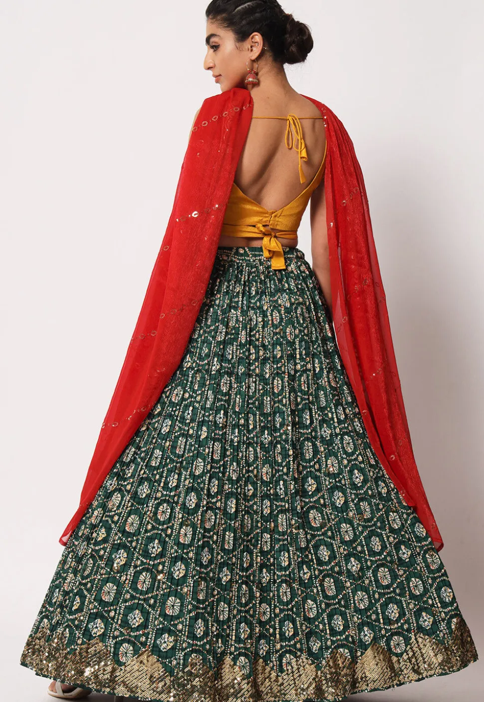 Embroidered Art Silk Lehenga in Green
